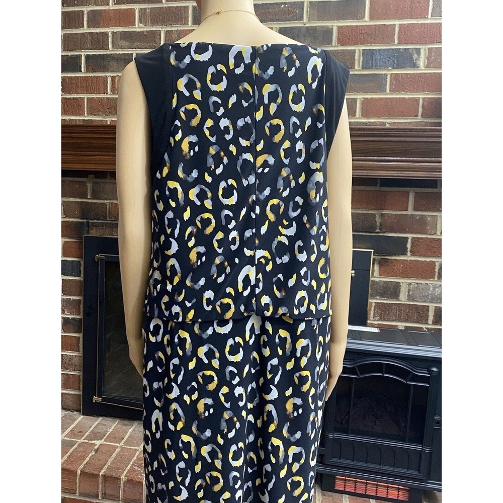 Nine West Black/Yellow Maize Combo Cowlneck Print Stretch Jersey Dress Size 10 - Picture 4 of 16